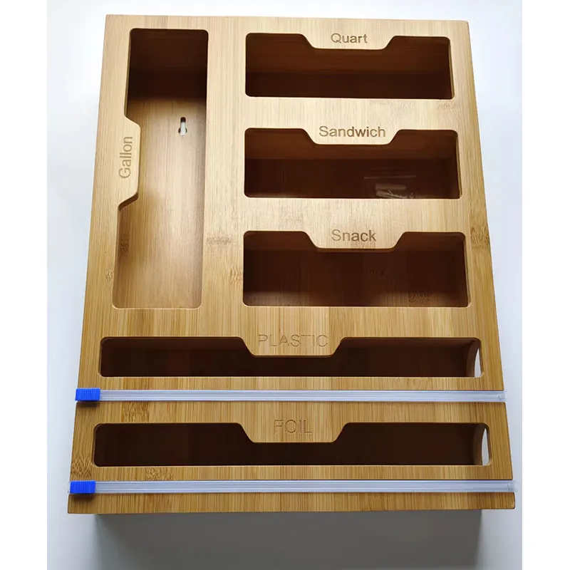 Bamboo Ziplock Bag Storage Organizer Foil Wrap Dispenser 1