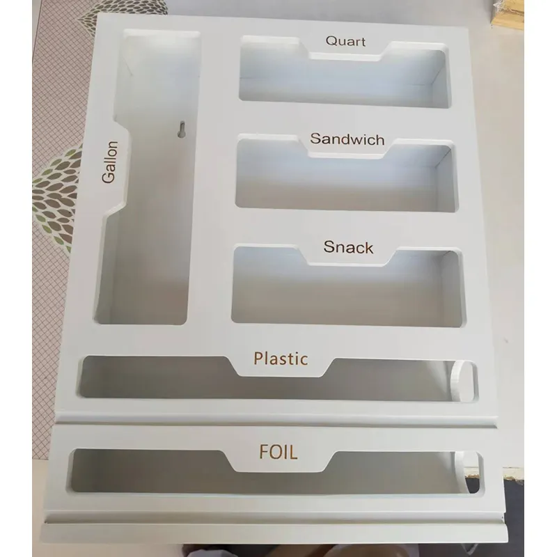 Bamboo Ziplock Bag Storage Organizer Foil Wrap Dispenser white